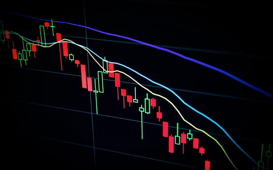 Financial market candlestick chart on a screen