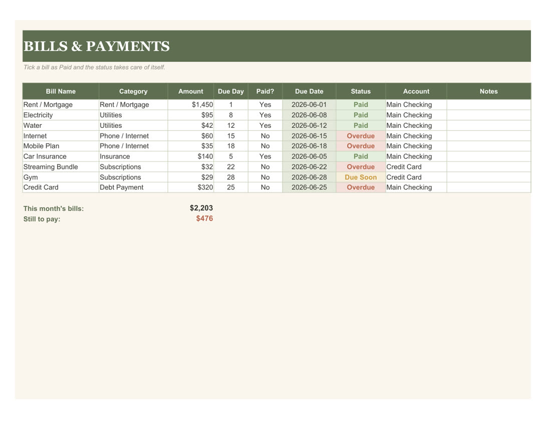 Bills tracker